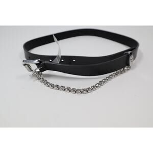 MICHAEL Michael Kors Black‎ Genuine Leather Belt with Rhinestone Chain Size S